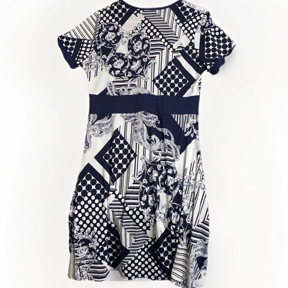 Marble Navy Geometric Patchwork Design Navy Shift Dress Lightweight Breezy Sz M - Picture 2 of 6